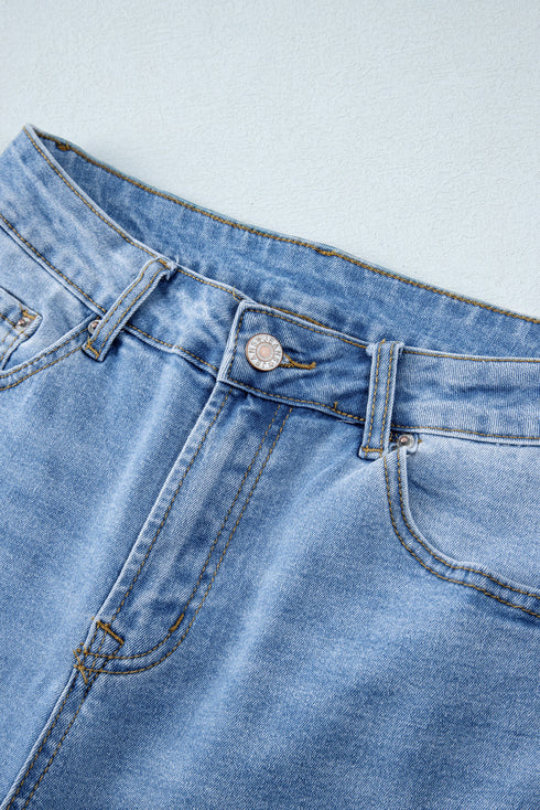 Raw Hem High Waist Straight Leg Loose Jeans
